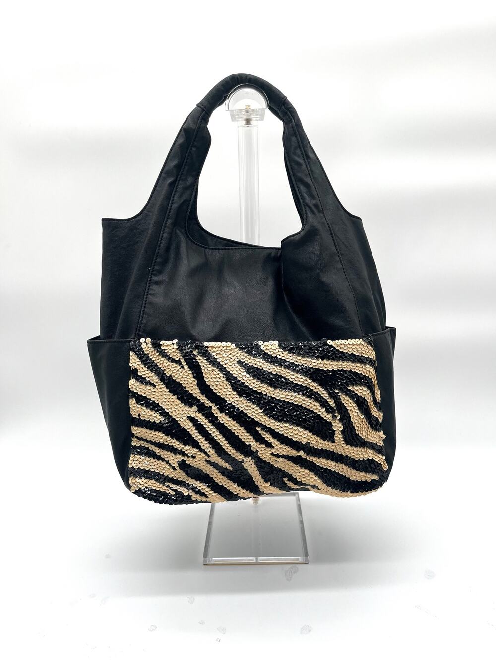 Leather Sequin Hobo Bag, Zebra Animal Print